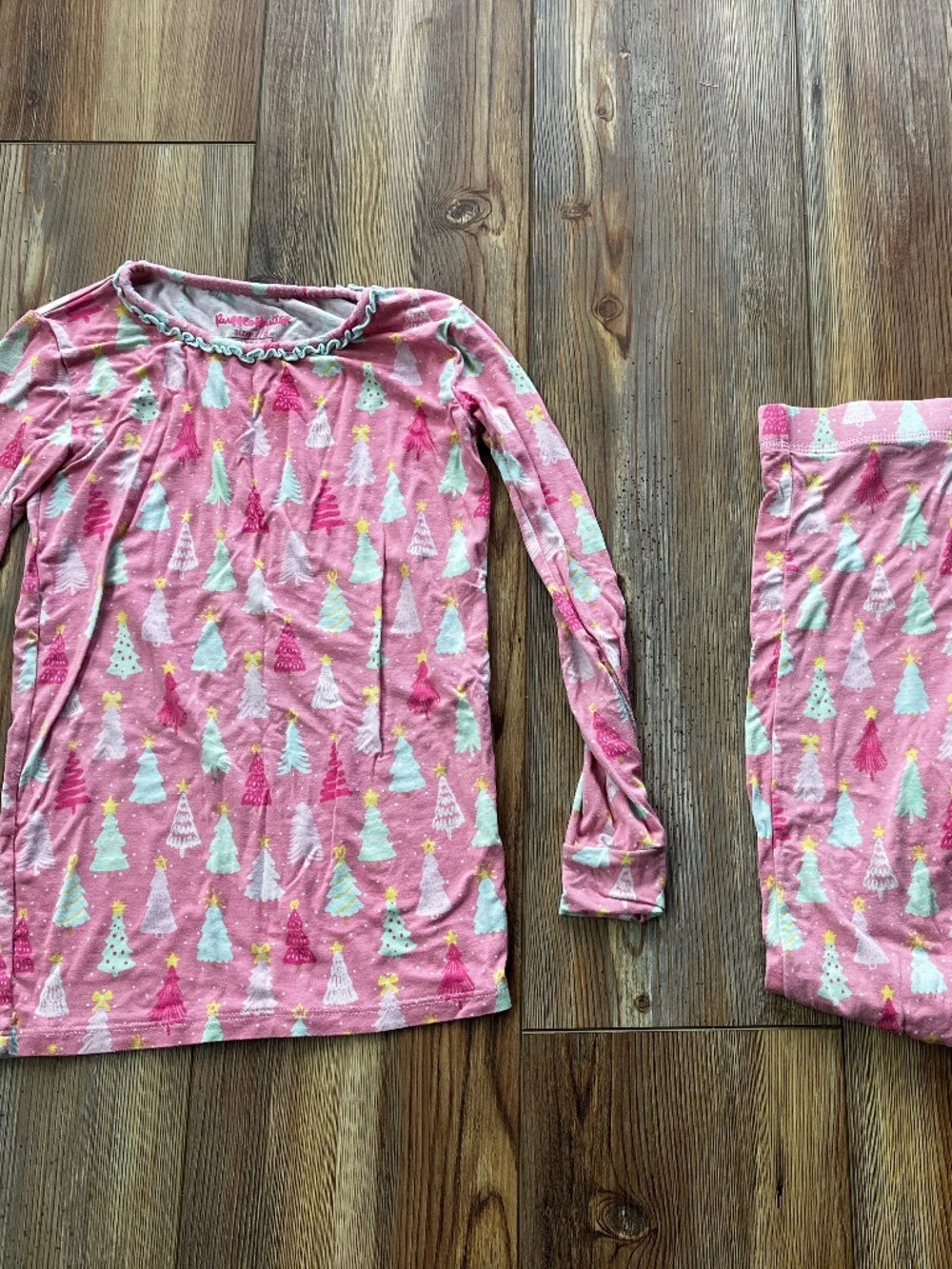 Ruffle Butts 2 piece Pink Christmas Tree Size 7/8 Girls Pajamas